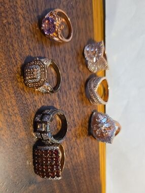 Mixed Statement Rings Set - Rose Gold & Silver Tones with Gemstones Size 8